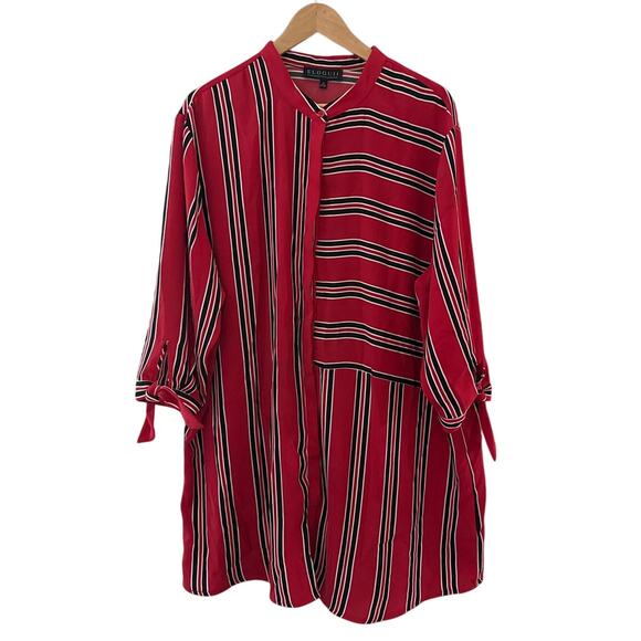 Eloquii Plus Striped Long Tie Cuff Sleeve Stripe Dress Red Black Size 22 - Picture 2 of 9